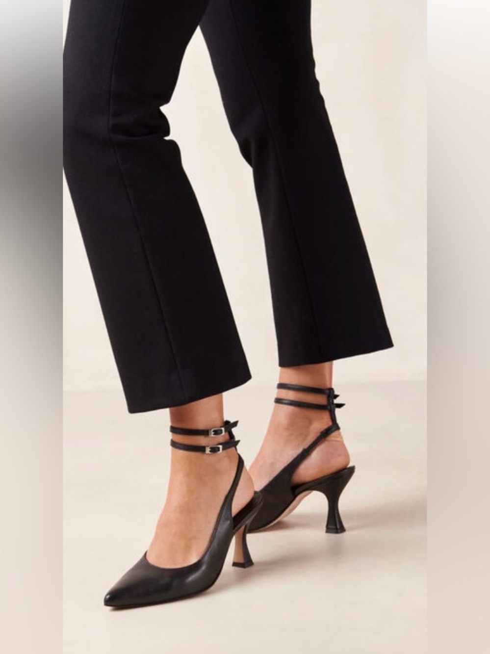 ALOHAS Black Pointed Slingback Strappy Heels